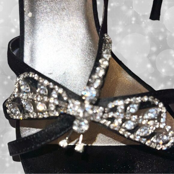Impo black satin evening heels with rhinestone dragonfly! Ntn - Picture 5 of 9